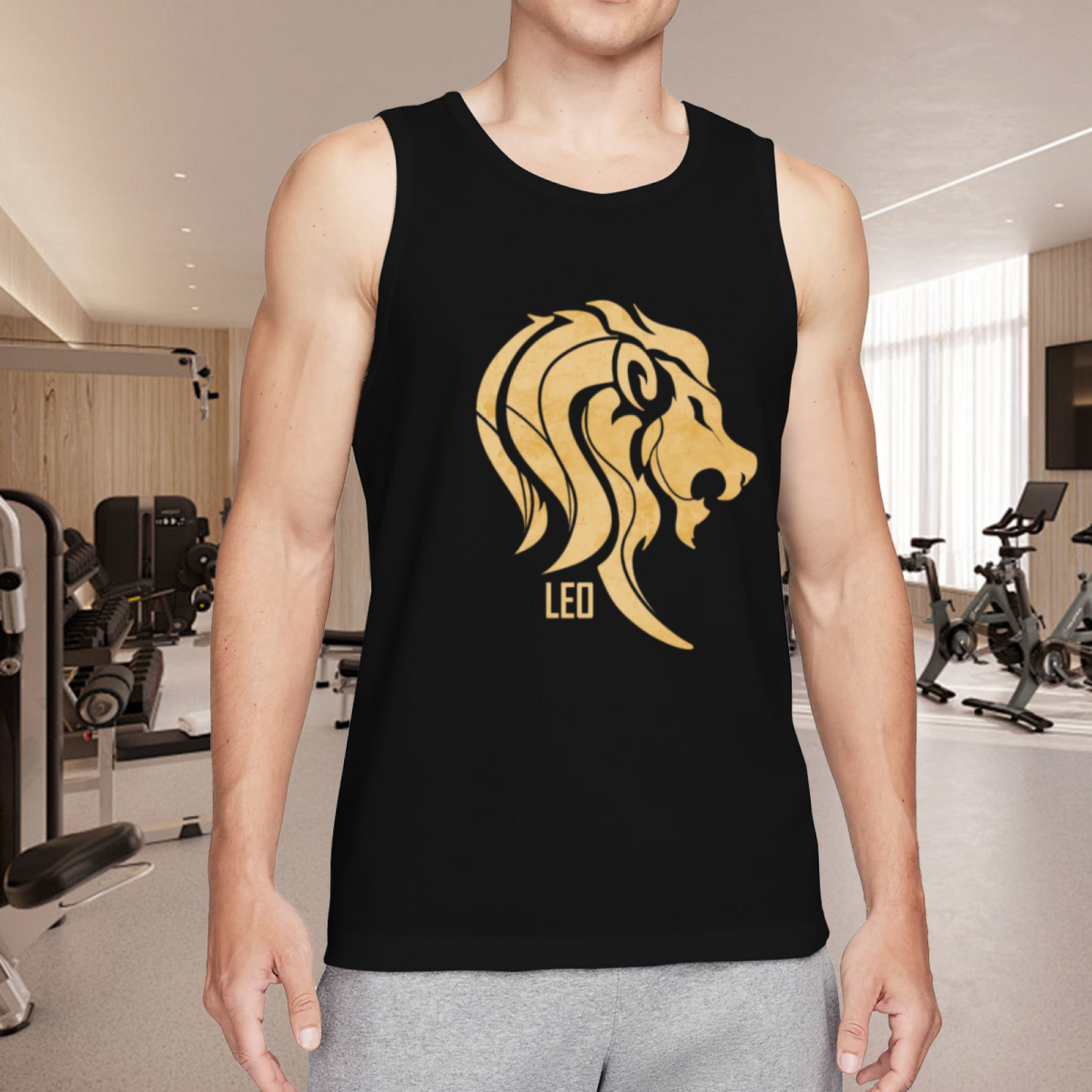 Golden Leo Lion Head Zodiac Sign Stylish Men Cotton Tank Vest