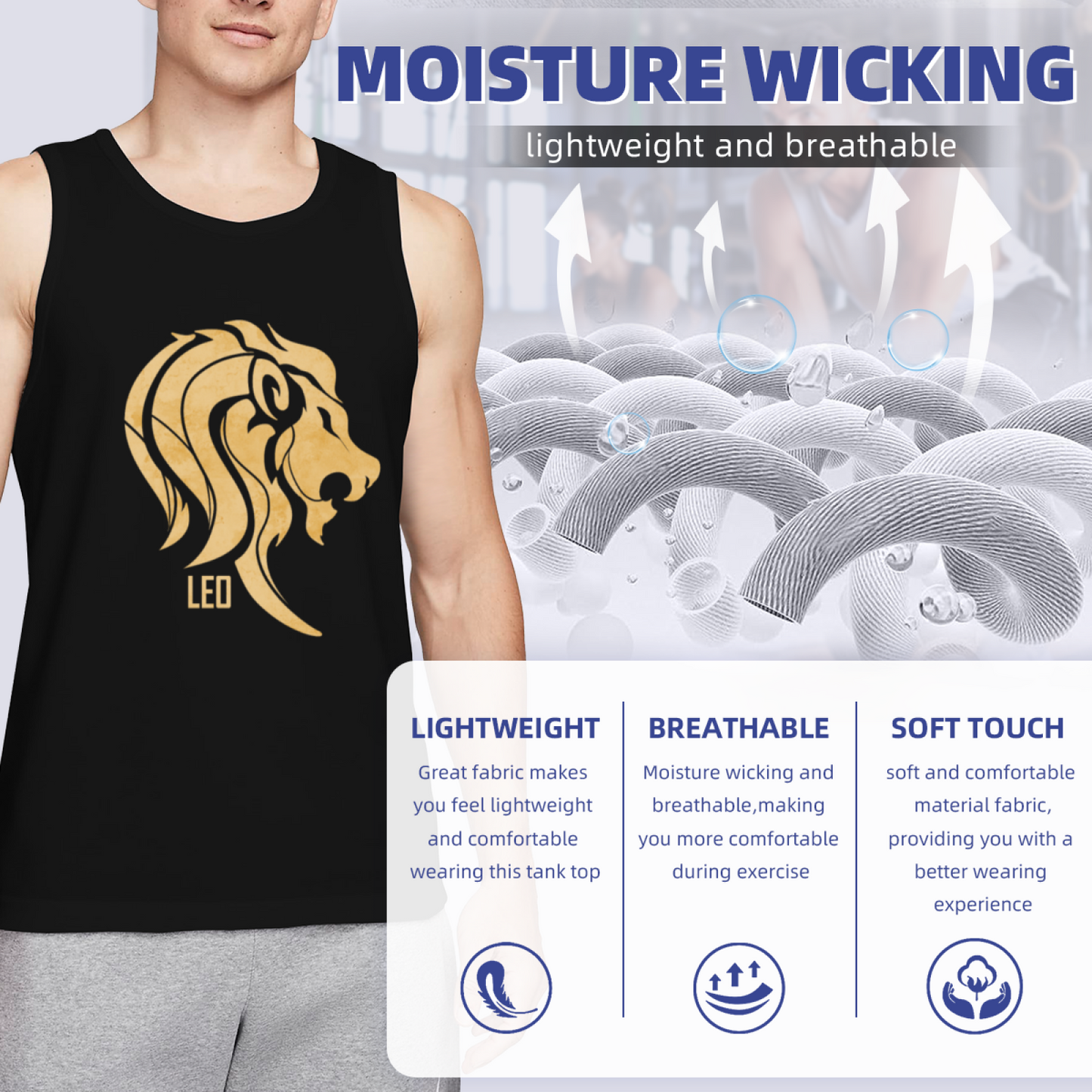Golden Leo Lion Head Zodiac Sign Stylish Men Cotton Tank Vest