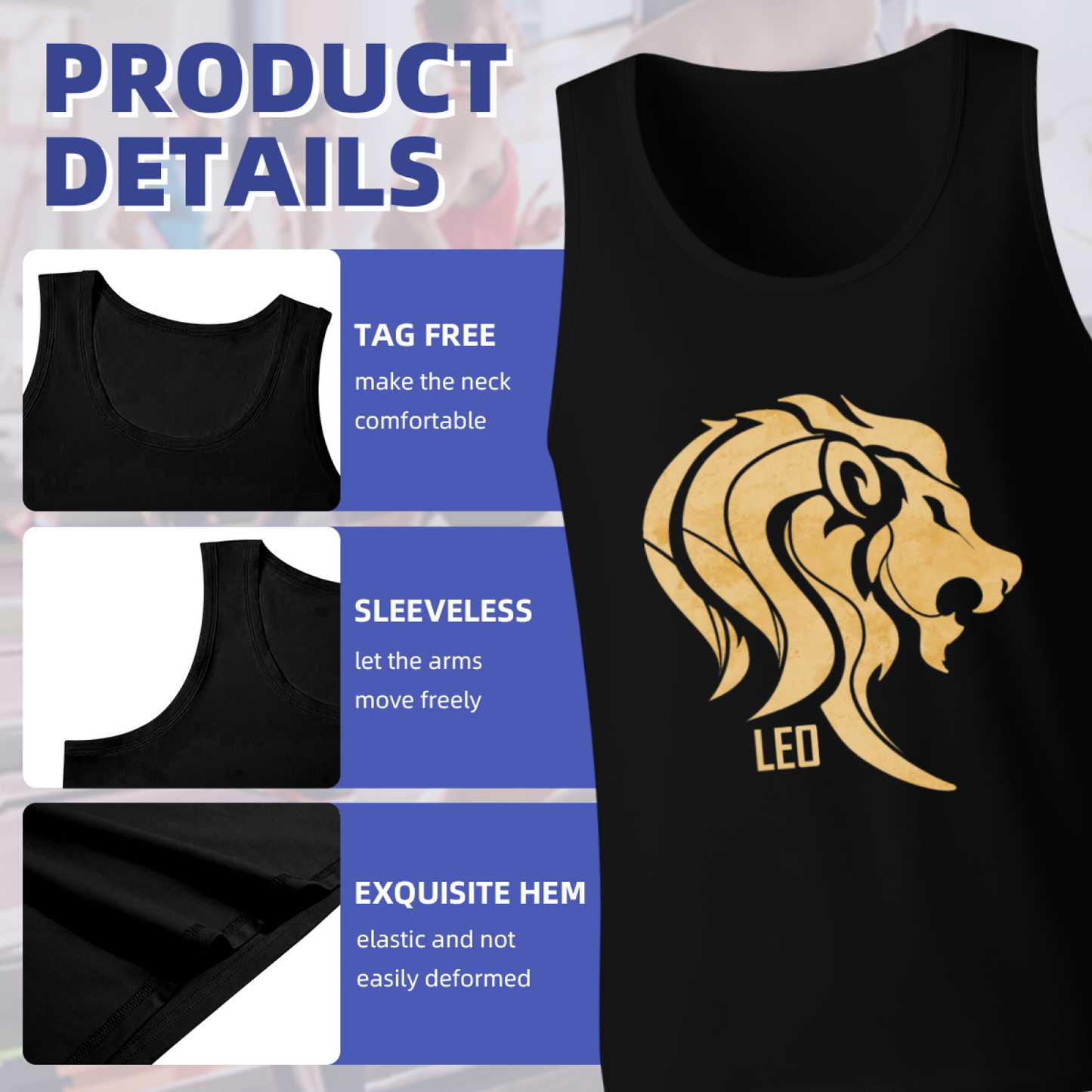 Golden Leo Lion Head Zodiac Sign Stylish Men Cotton Tank Vest