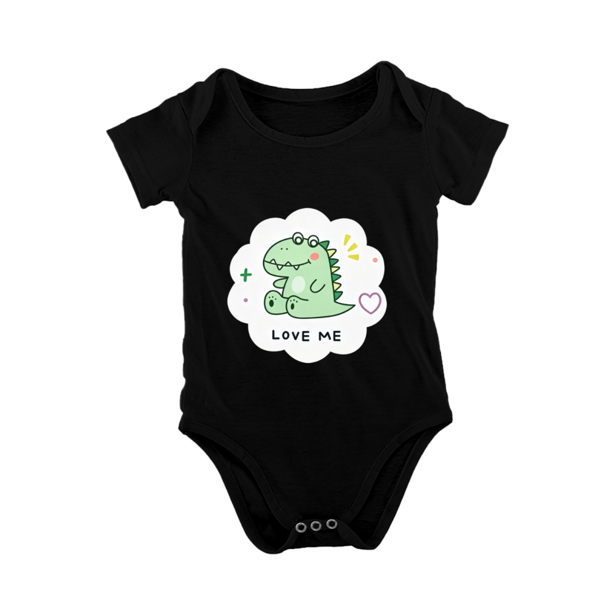 Lovely Green Dinosaur LOVE ME Cartoon Black Baby Bodysuit