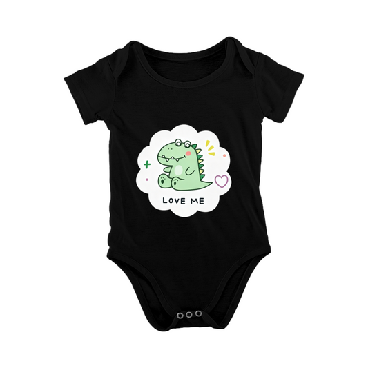 Lovely Green Dinosaur LOVE ME Cartoon Black Baby Bodysuit