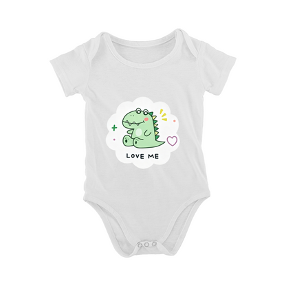 Lovely Green Dinosaur LOVE ME Cartoon Black Baby Bodysuit
