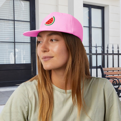 Cute Watermelon Slice Cartoon Print Flat Brim Sun Hat, Summer Fruit Casual Cap For Girls