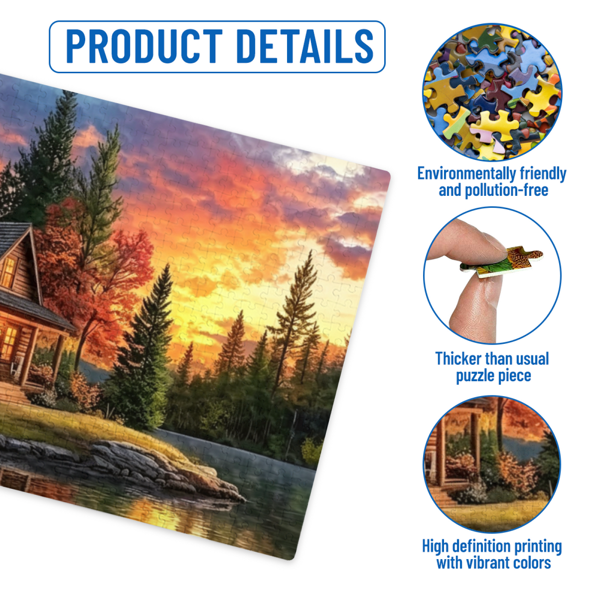 Cozy Log Cabin by Lake ¨C Golden Autumn Sunset Scenery Puzzle