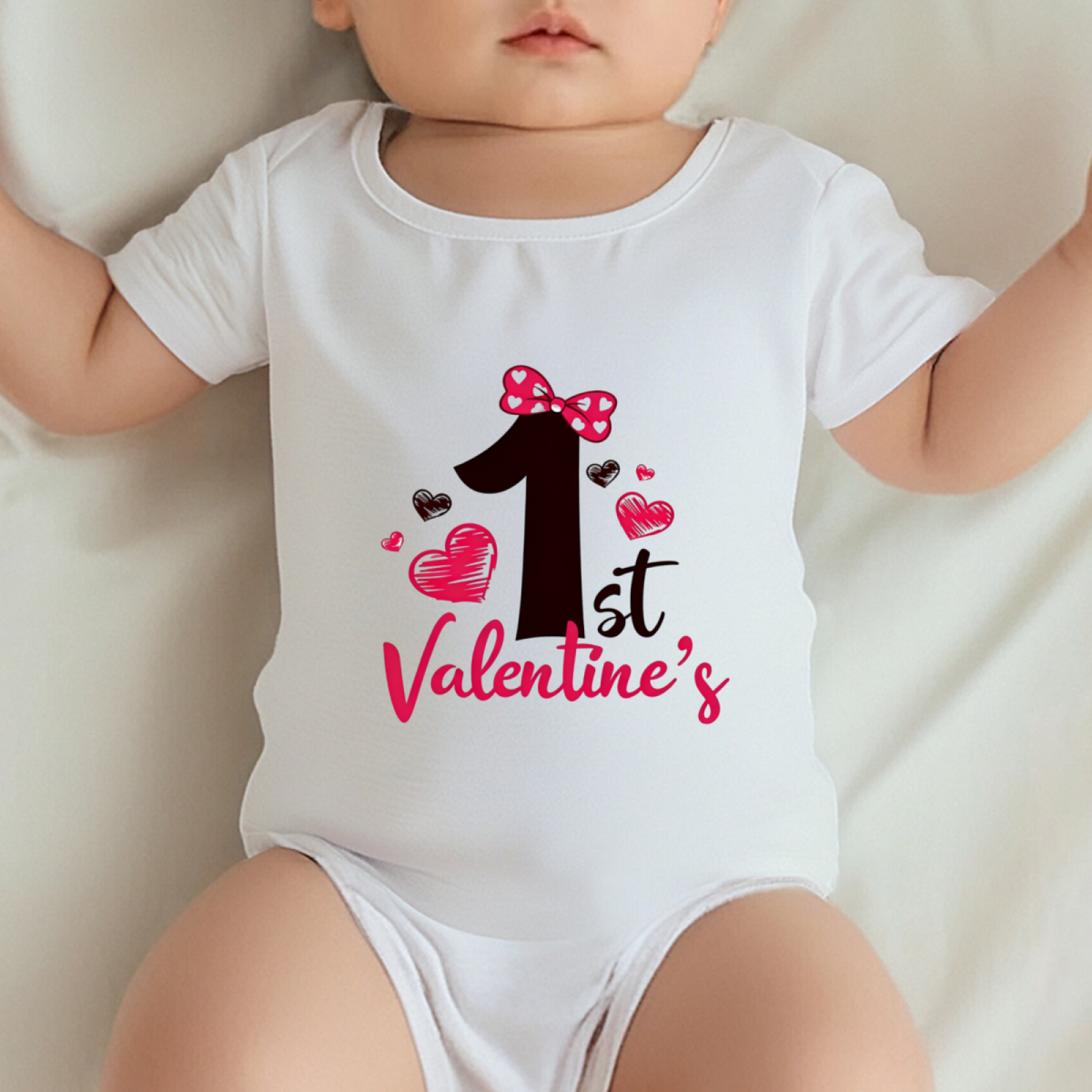 My 1st Valentine¡¯s Bow Heart Baby Onesie