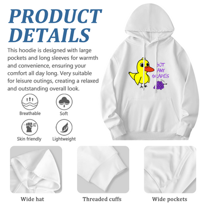 Funny Got Any Grapes Cartoon Duck White Hoodie, Comfortable Streetwear For Men Women
