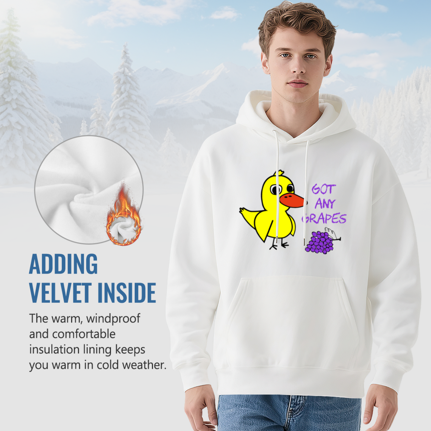 Funny Got Any Grapes Cartoon Duck White Hoodie, Comfortable Streetwear For Men Women