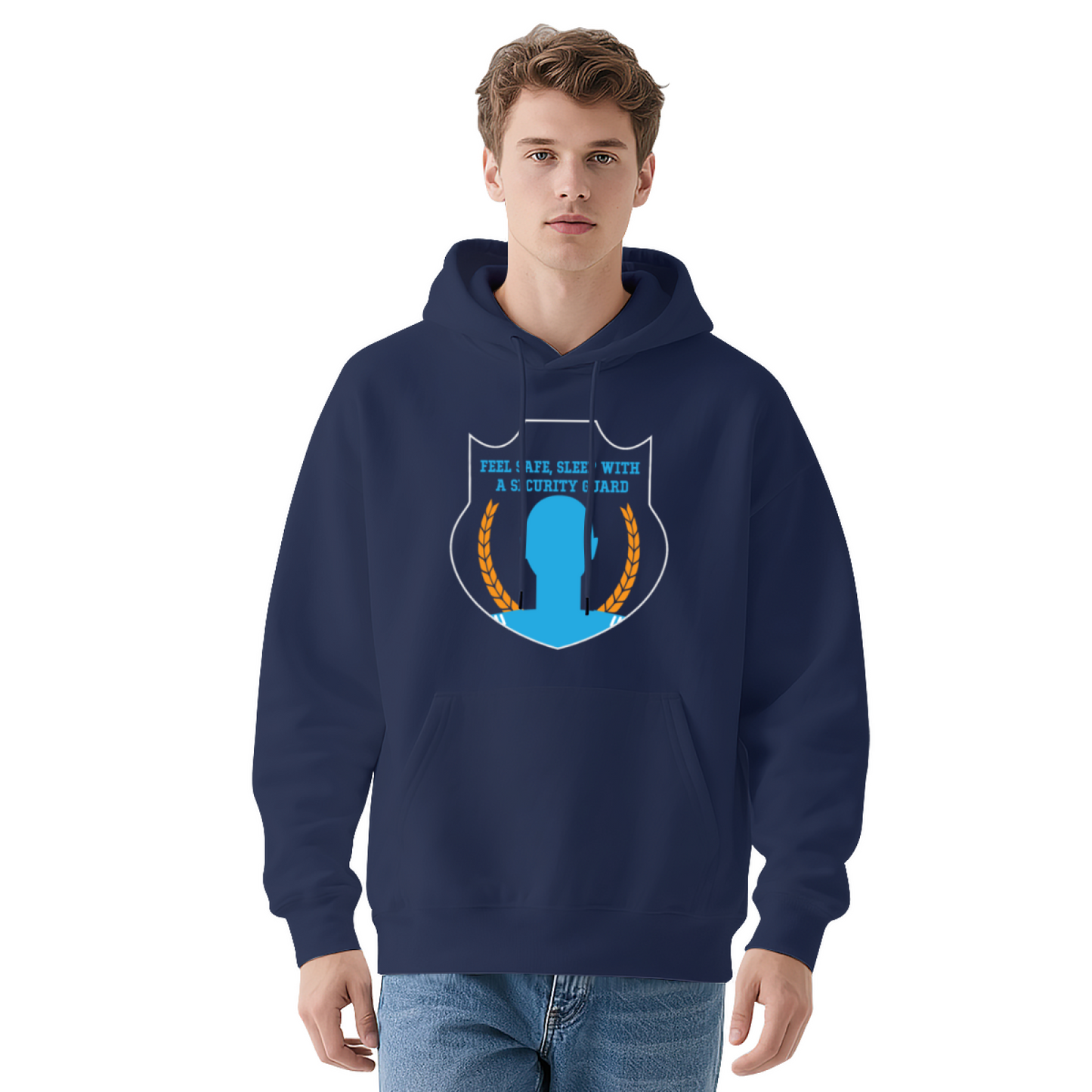 Security Guard Shield Graphic Black Hoodie, Unisex Comfy Outdoor Daily Hoodie