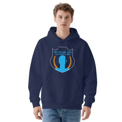 Security Guard Shield Graphic Black Hoodie, Unisex Comfy Outdoor Daily Hoodie