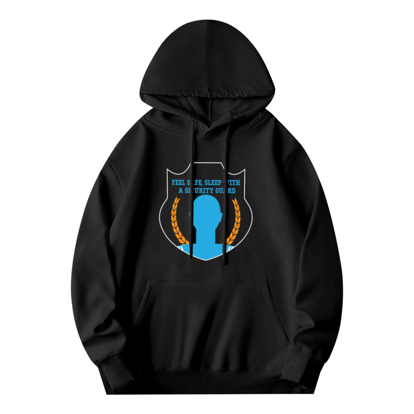 Security Guard Shield Graphic Black Hoodie, Unisex Comfy Outdoor Daily Hoodie