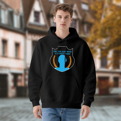 Security Guard Shield Graphic Black Hoodie, Unisex Comfy Outdoor Daily Hoodie