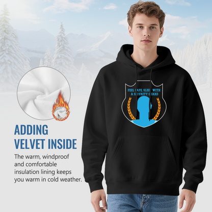 Security Guard Shield Graphic Black Hoodie, Unisex Comfy Outdoor Daily Hoodie