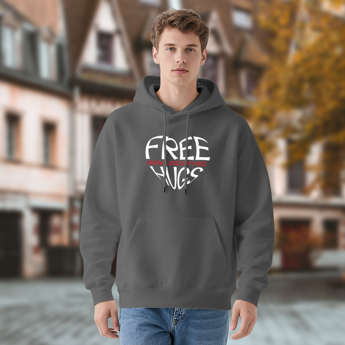 Free Hugs Heart Dark Grey Unisex Hoodie, Super Soft Comfort