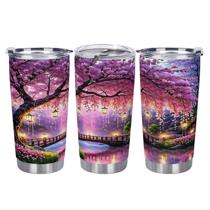 Magical Purple Cherry Blossom Lantern Bridge Dream Tumbler