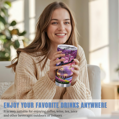 Magical Purple Cherry Blossom Lantern Bridge Dream Tumbler