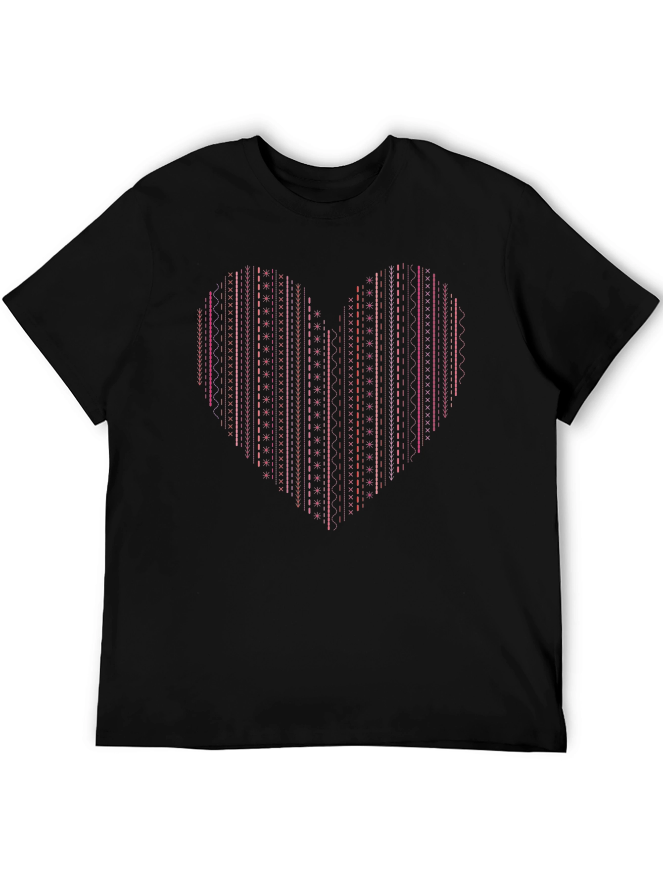 Heart Stitch Print Black T-Shirt