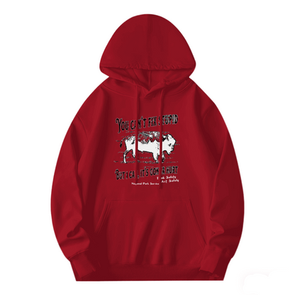 Vintage Buffalo Funny Slogan Cozy Red Hoodie, Casual Statement Top