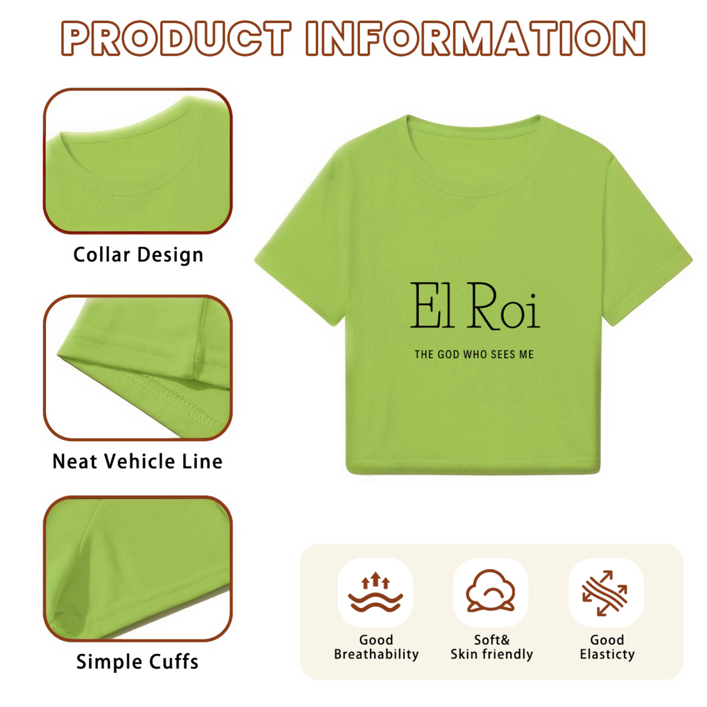 El Roi Faith Quote Lime Green Crop Tee ¨C Minimal Religious Text Graphic Top