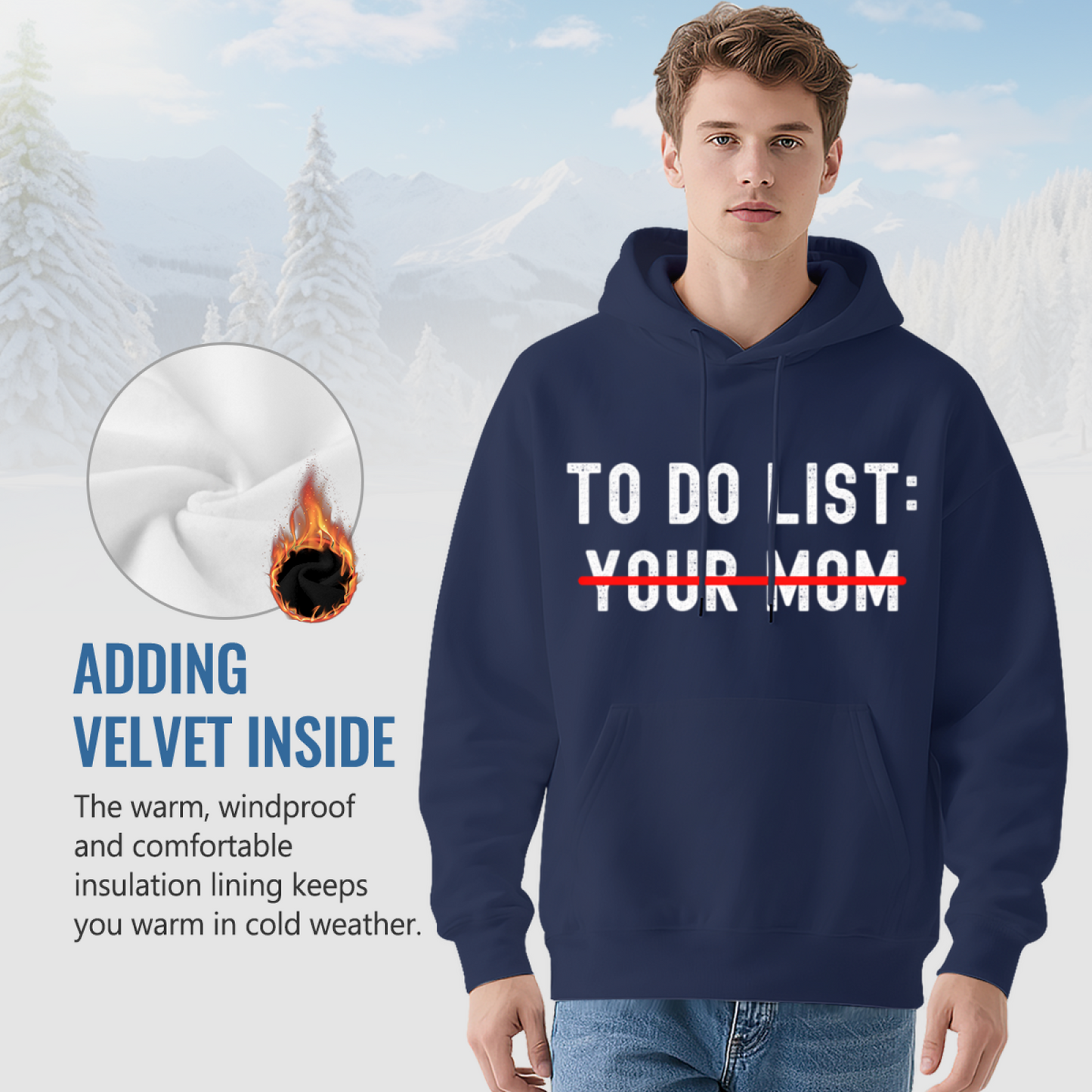 Funny Offbeat To Do List Print Navy Hoodie, Comfortable Daily Streetwear Pullover