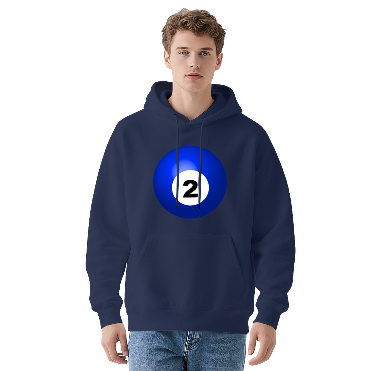 Bold Blue No.2 Billiard Ball Graphic Black Hoodie, Unisex Casual Comfort Sweatshirt