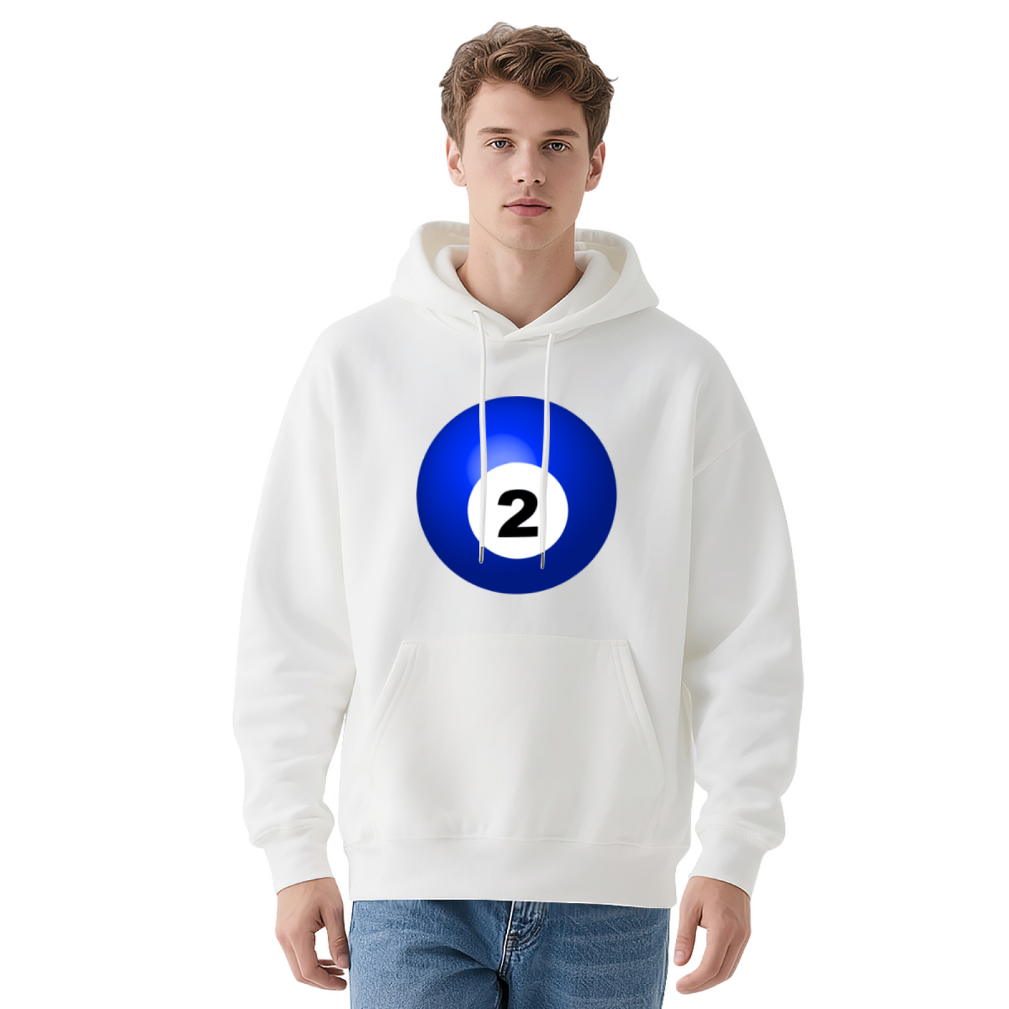 Bold Blue No.2 Billiard Ball Graphic Black Hoodie, Unisex Casual Comfort Sweatshirt