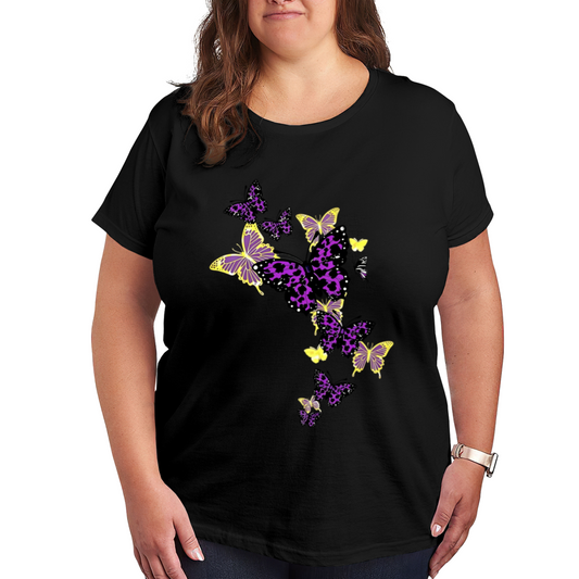 Mystic Purple Leopard Butterfly Aesthetic Plus Size Women Printed T-Shirt