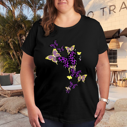 Mystic Purple Leopard Butterfly Aesthetic Plus Size Women Printed T-Shirt