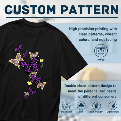 Mystic Purple Leopard Butterfly Aesthetic Plus Size Women Printed T-Shirt