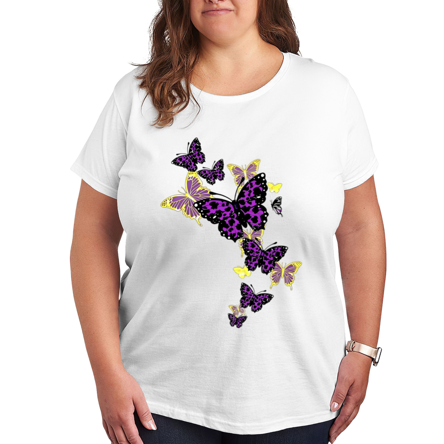 Mystic Purple Leopard Butterfly Aesthetic Plus Size Women Printed T-Shirt