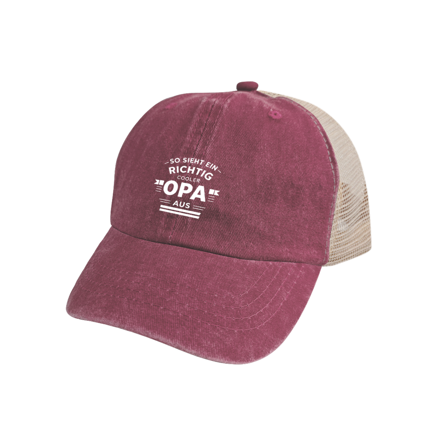 Cool Opa German Quote Burgundy Vintage Washed Mesh Grandfather Hat