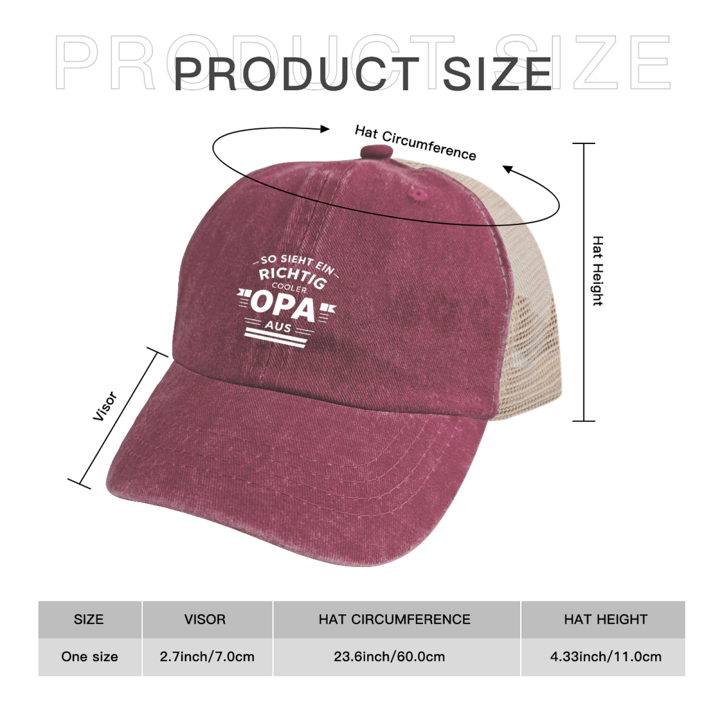 Cool Opa German Quote Burgundy Vintage Washed Mesh Grandfather Hat