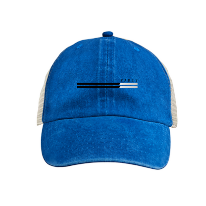 Minimal Paris Stripe Logo Vintage Blue Mesh Trucker Hat ¨C Chic Casual Washed Cap