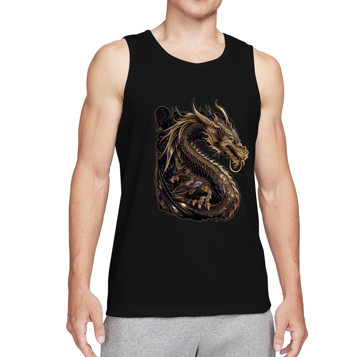 Luxurious Dark Golden Oriental Dragon Art Graphic Tank Top