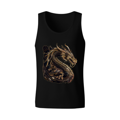 Luxurious Dark Golden Oriental Dragon Art Graphic Tank Top