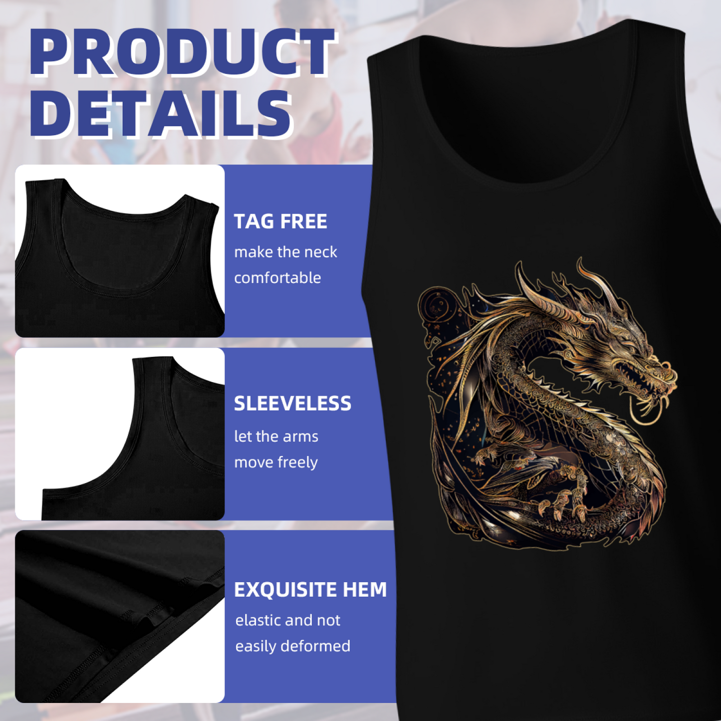 Luxurious Dark Golden Oriental Dragon Art Graphic Tank Top