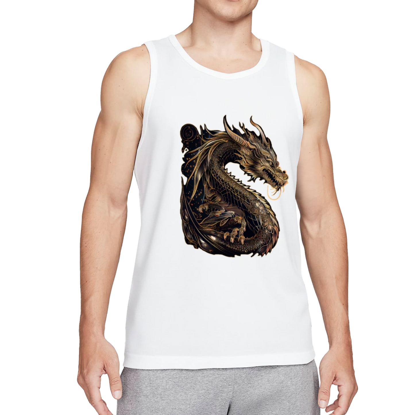 Luxurious Dark Golden Oriental Dragon Art Graphic Tank Top