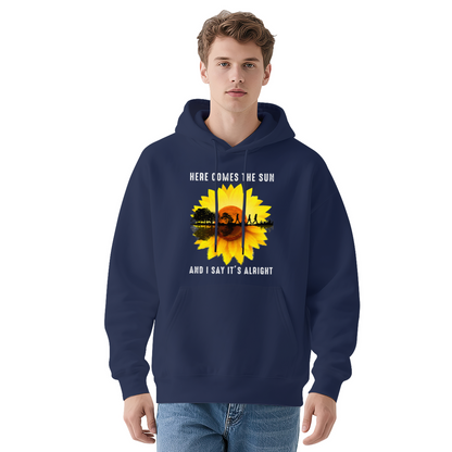 Here Comes The Sun Sunflower Retro Relaxed Black Hoodie, Music Fan Soft Top