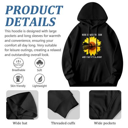 Here Comes The Sun Sunflower Retro Relaxed Black Hoodie, Music Fan Soft Top