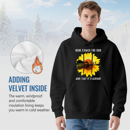 Here Comes The Sun Sunflower Retro Relaxed Black Hoodie, Music Fan Soft Top