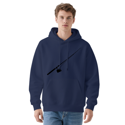 Minimal Fishing Rod Silhouette White Hoodie, Comfort Outdoor Fisherman Hooded Sweatshirt