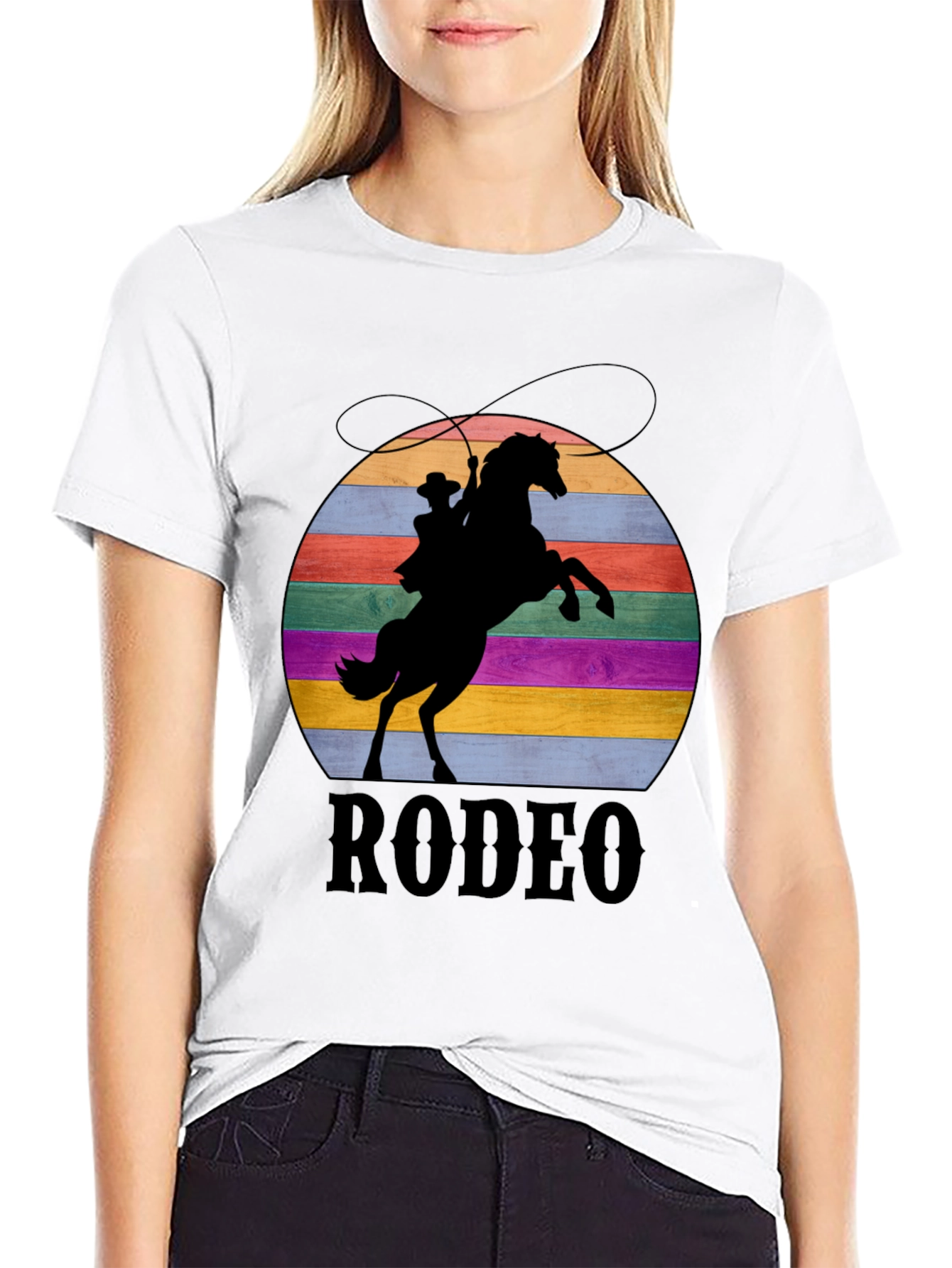 Retro Rodeo T-Shirt - Cowboy & Horse Silhouette