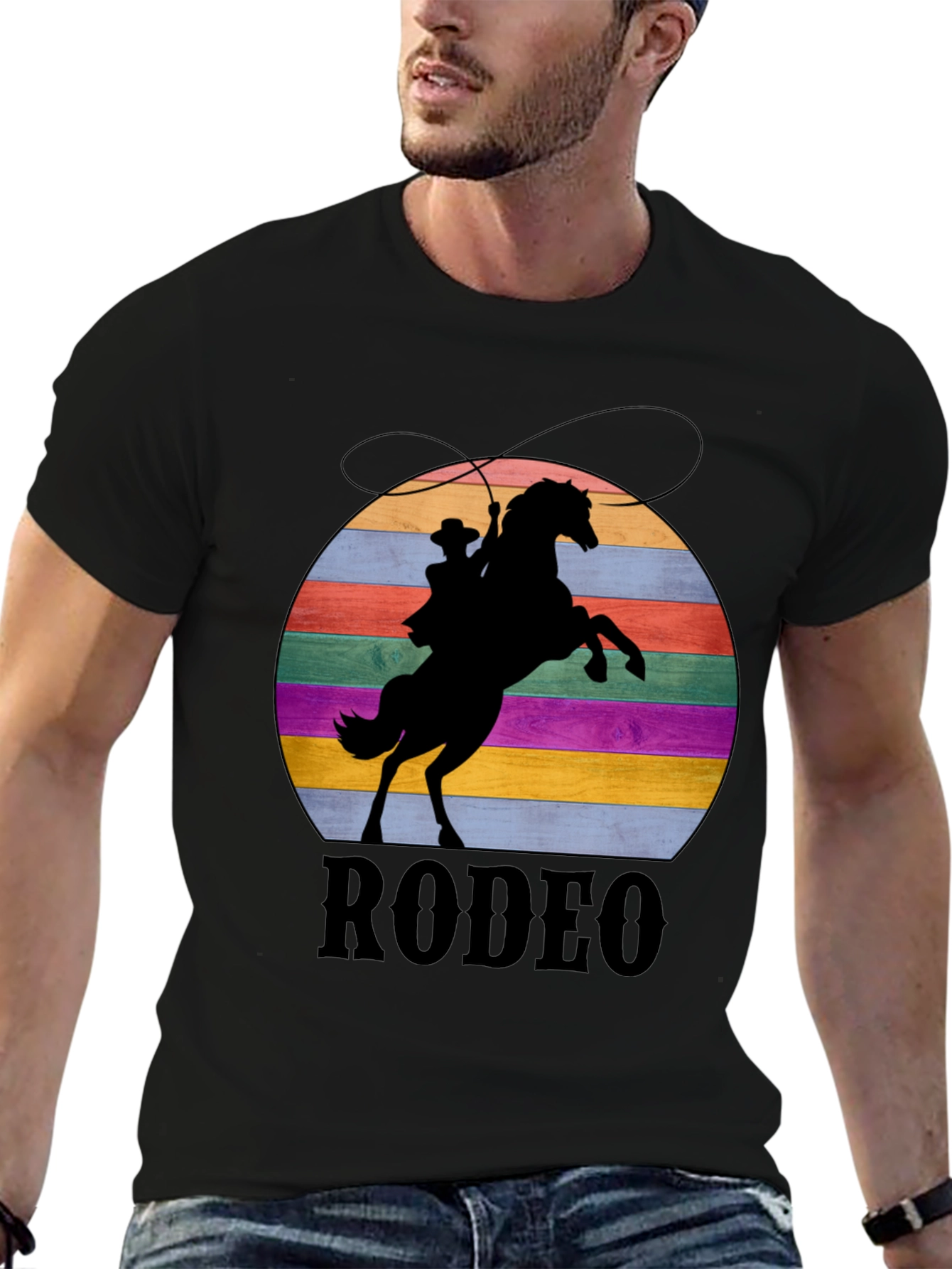 Retro Rodeo T-Shirt - Cowboy & Horse Silhouette