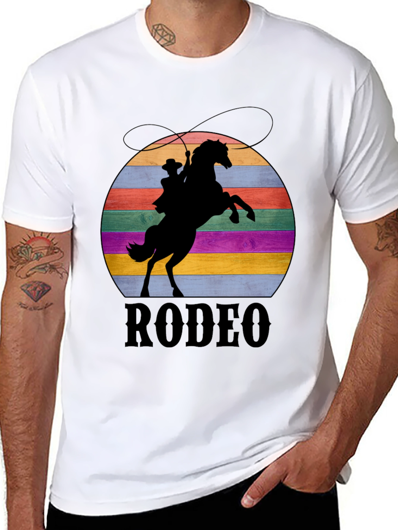 Retro Rodeo T-Shirt - Cowboy & Horse Silhouette