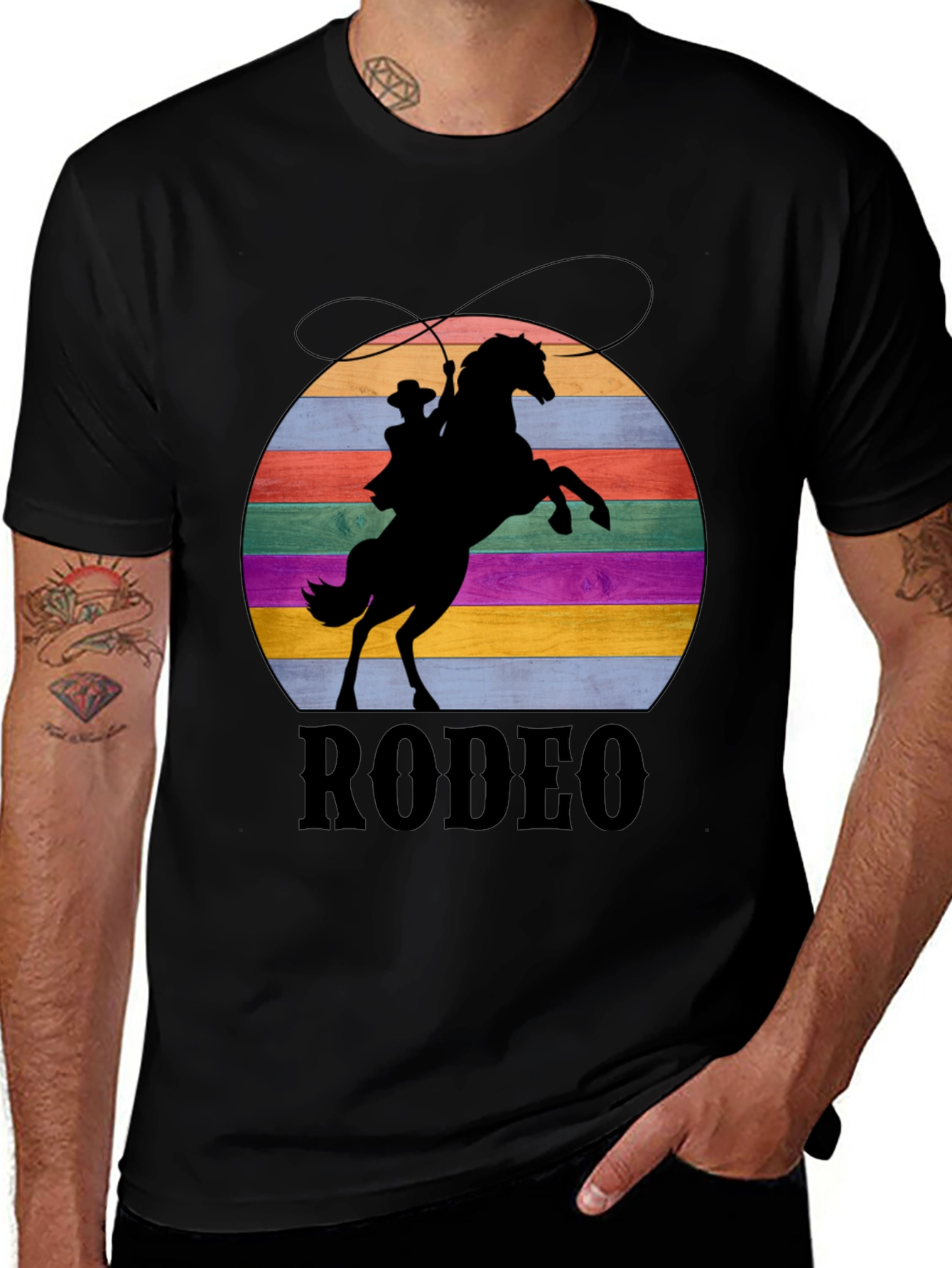 Retro Rodeo T-Shirt - Cowboy & Horse Silhouette