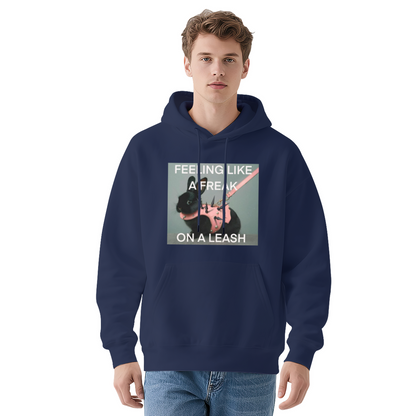 Punk Black Bunny With Leash White Hoodie, Trendy Meme Graphic Comfort Hoodie