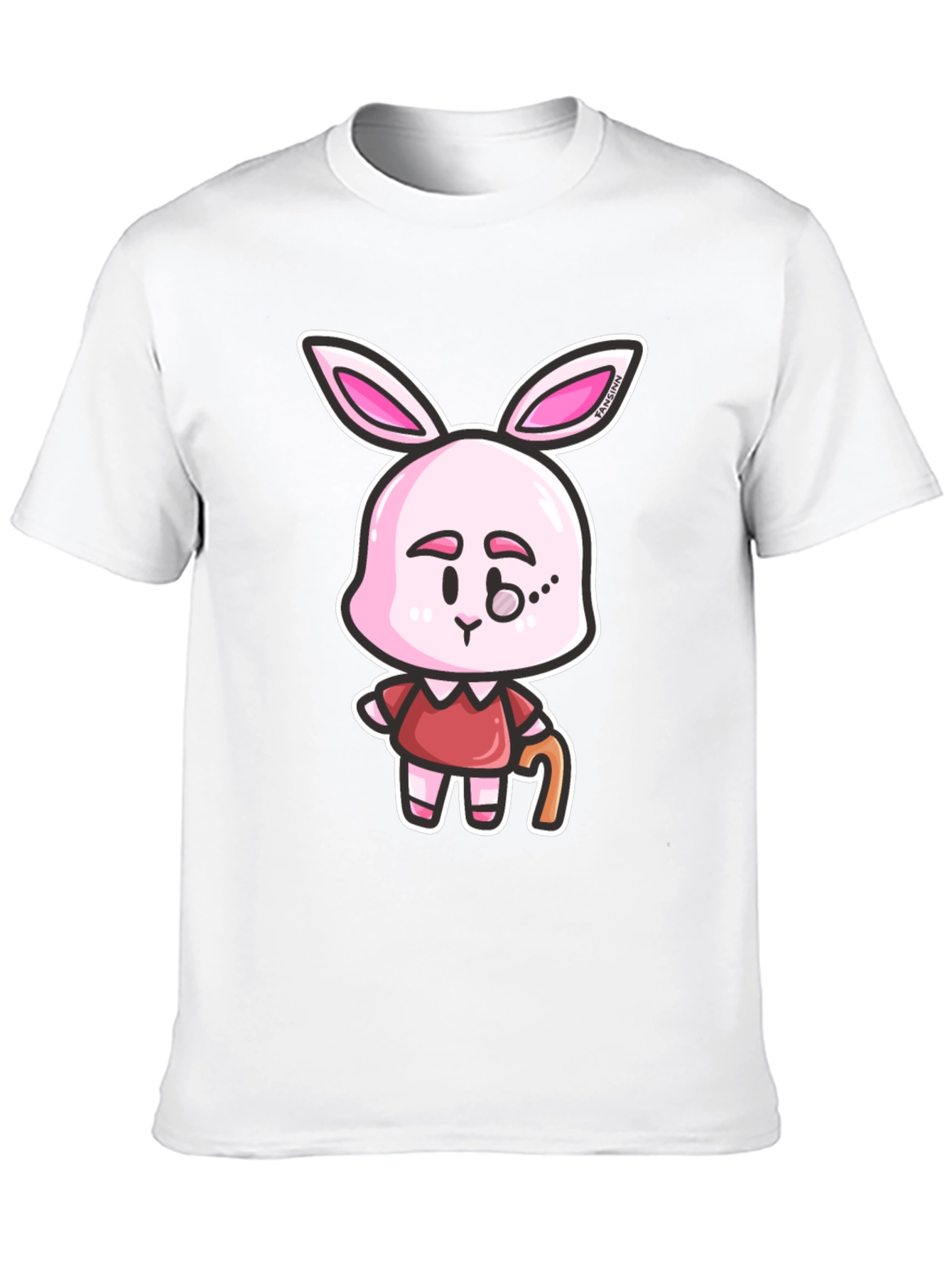 Cartoon Bunny Character Print Black T-Shirt