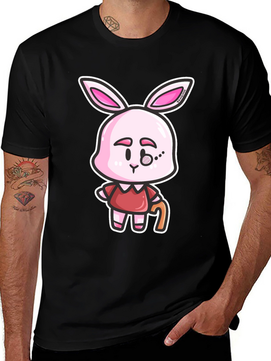 Cartoon Bunny Character Print Black T-Shirt
