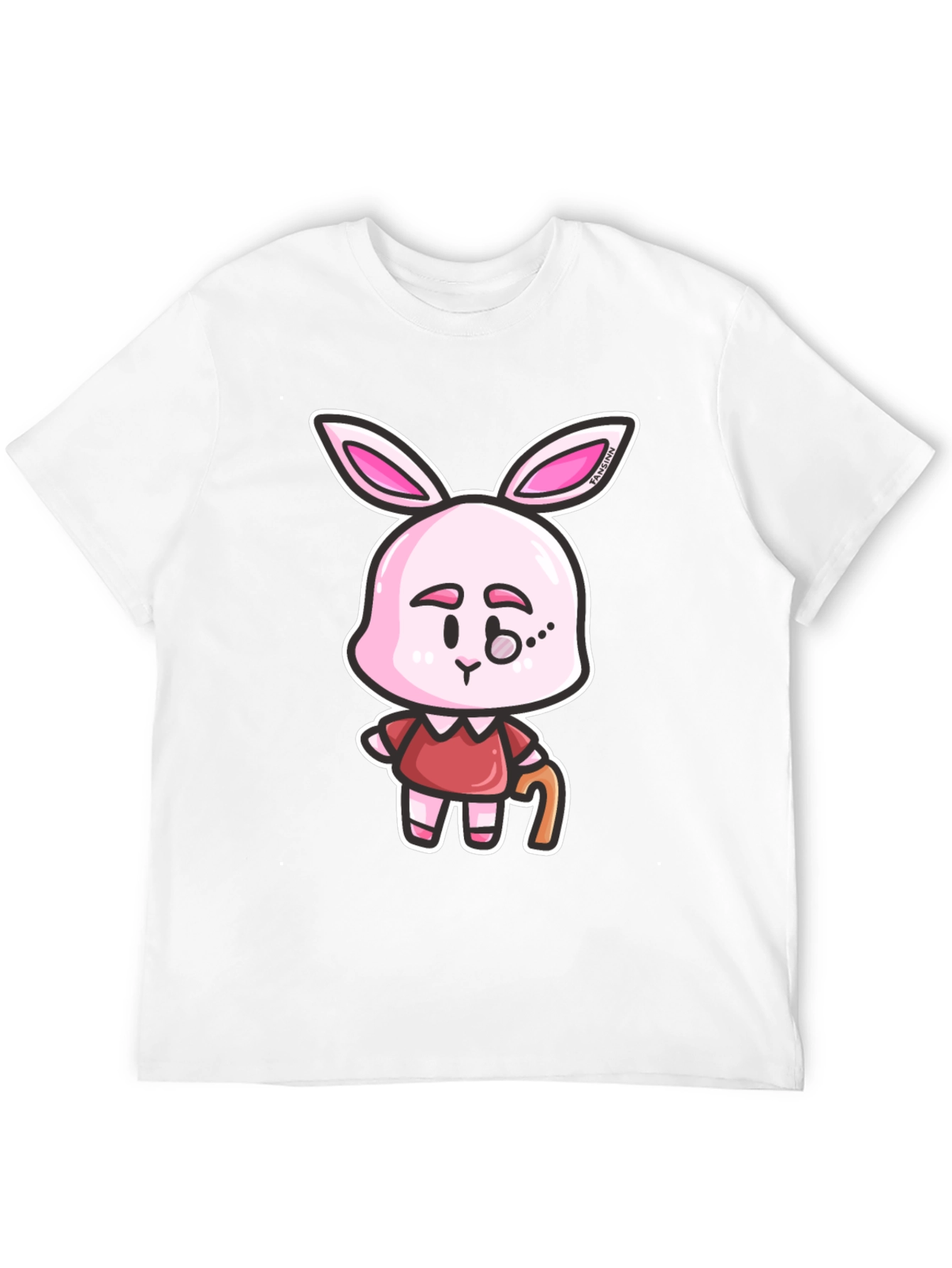 Cartoon Bunny Character Print Black T-Shirt