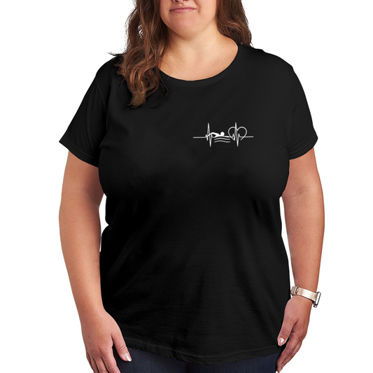 Swimming Lover Heartbeat Minimal Black Plus Size T-Shirt