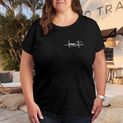 Swimming Lover Heartbeat Minimal Black Plus Size T-Shirt